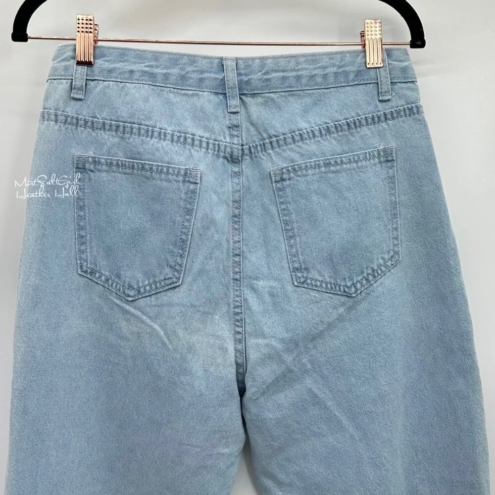 Shein Distressed Light Blue Ultra High-Waisted Denim Jeans 6